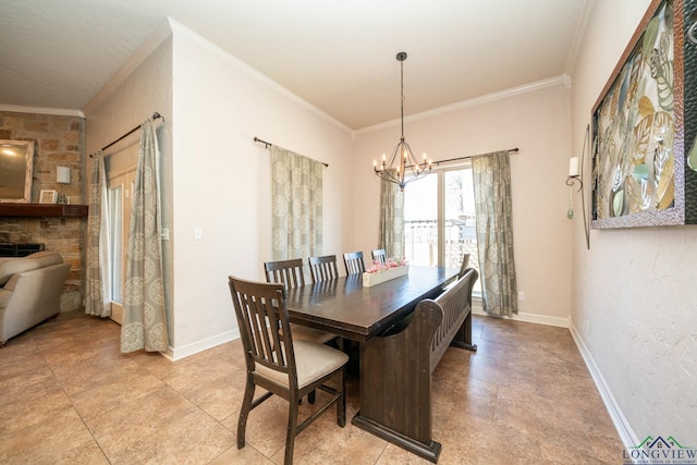 dining space with baseboards and crown molding