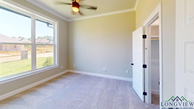 2510 Windmill Ln, Longview, TX 75601 - unfurnished bedroom with light colored carpet, ornamental molding, multiple windows, and baseboards