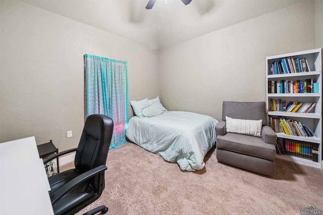 bedroom featuring ceiling fan and carpet floors