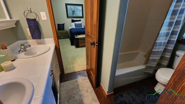 4350 Fm 1650, Gilmer, TX 75645 - full bathroom featuring double vanity, shower / bathtub combination with curtain, and tile patterned floors
