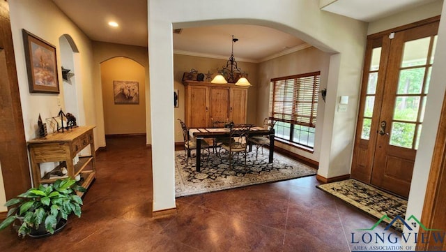 4350 Fm 1650, Gilmer, TX 75645 - entryway with arched walkways, ornamental molding, and recessed lighting