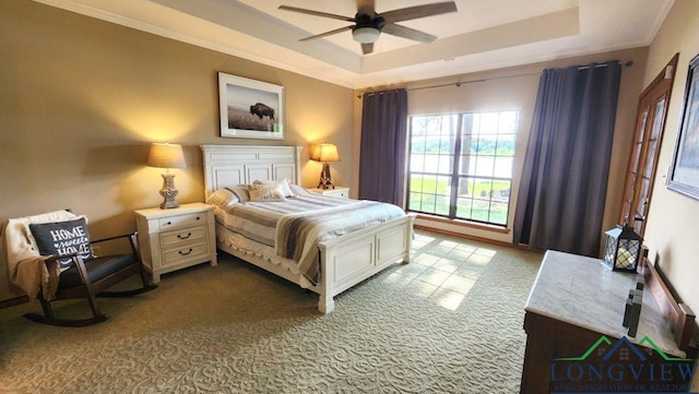 4350 Fm 1650, Gilmer, TX 75645 - bedroom with a raised ceiling, carpet floors, ceiling fan, and ornamental molding