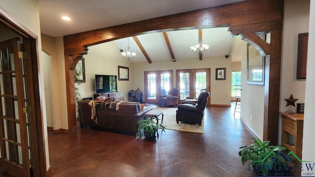 4350 Fm 1650, Gilmer, TX 75645 - living area featuring a chandelier, arched walkways, french doors, and recessed lighting