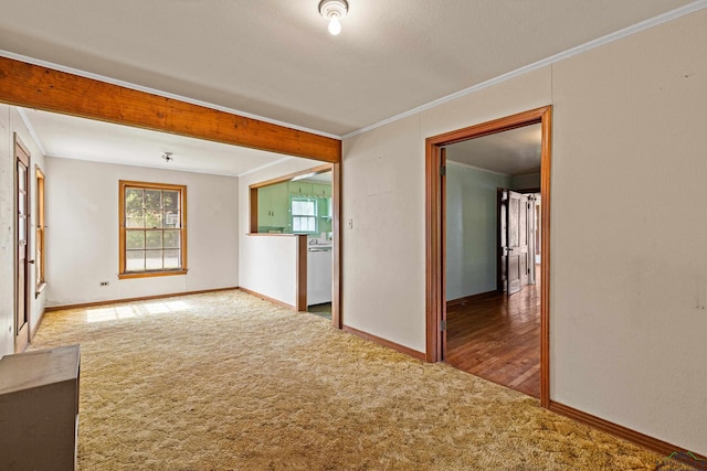 unfurnished room with carpet flooring and ornamental molding