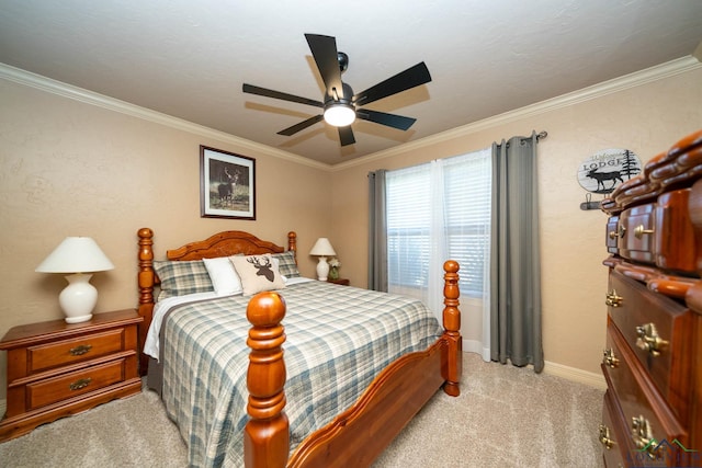 111 Winifreds Way, Hallsville, TX 75650 - bedroom with light carpet, baseboards, ceiling fan, and crown molding