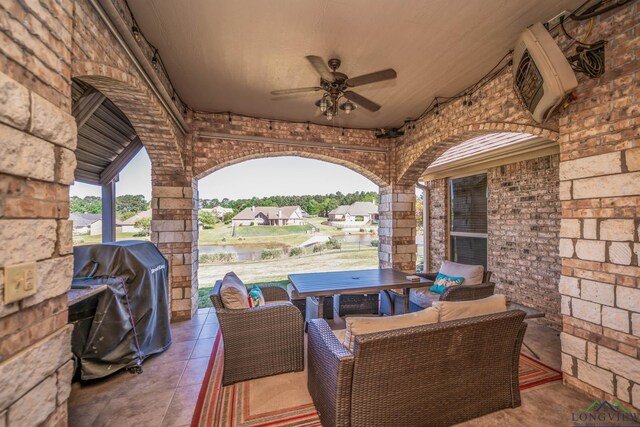 111 Winifreds Way, Hallsville, TX 75650 - view of patio featuring a grill, a residential view, outdoor dining space, and ceiling fan