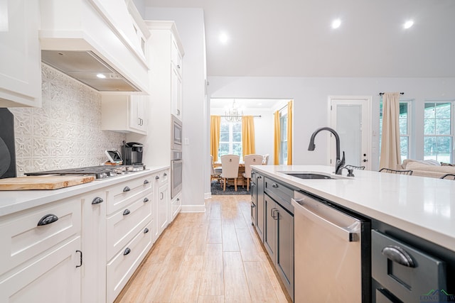 kitchen featuring white cabinets, appliances with stainless steel finishes, sink, and custom exhaust hood