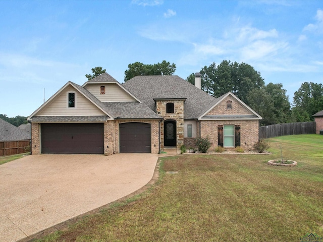 view of front facade with a garage and a front lawn