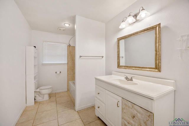 full bathroom with tile patterned floors, vanity, toilet, and shower / tub combination