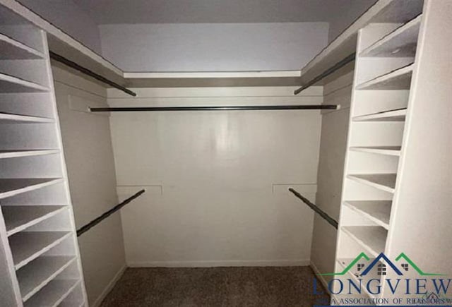 spacious closet with dark colored carpet