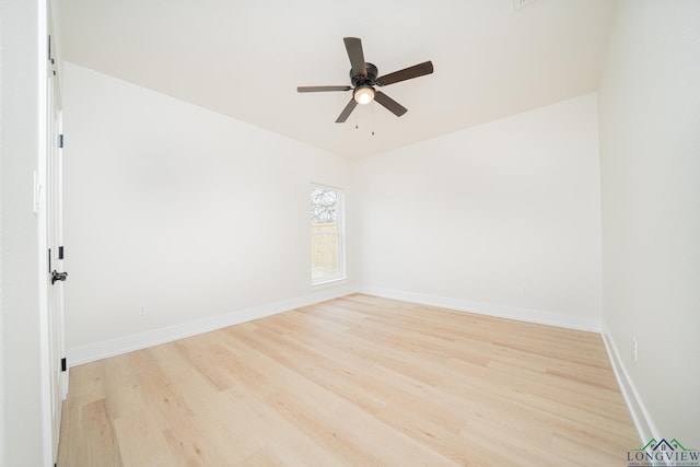 unfurnished room with ceiling fan and light hardwood / wood-style flooring