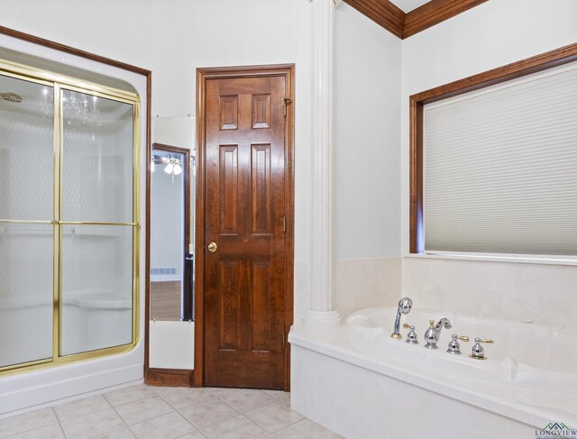 5908 Regents Row, Tyler, TX 75703 - bathroom featuring a stall shower, tile patterned flooring, and a tub with jets