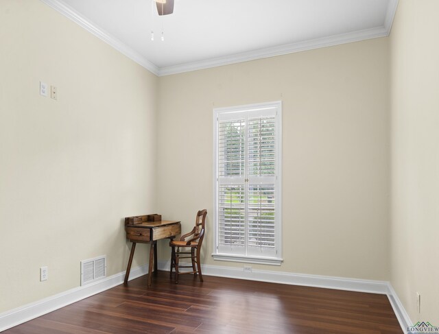 5908 Regents Row, Tyler, TX 75703 - spare room featuring wood finished floors, ornamental molding, baseboards, and ceiling fan
