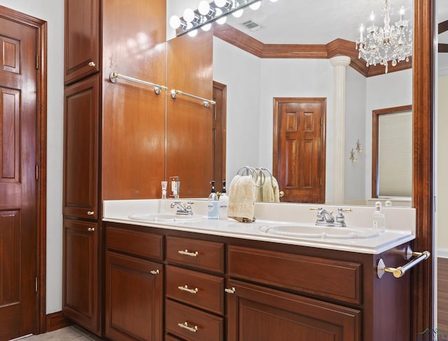 5908 Regents Row, Tyler, TX 75703 - full bathroom with a chandelier, crown molding, and double vanity