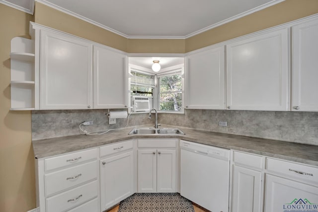 kitchen with white cabinets and white dishwasher