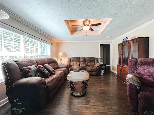 8227 N Kings Hwy, Texarkana, TX 75503 - living area featuring wood finished floors, a textured ceiling, a ceiling fan, and ornamental molding