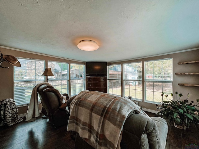 8227 N Kings Hwy, Texarkana, TX 75503 - living room with hardwood / wood-style floors, ornamental molding, and a textured ceiling