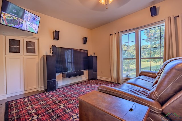 living room featuring ceiling fan