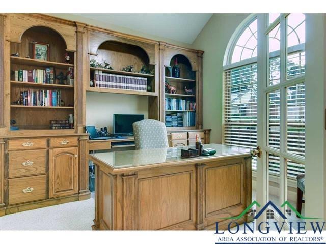 1018 Brown Dr, Texarkana, TX 75501 - home office featuring built in desk and vaulted ceiling