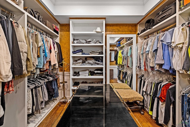 spacious closet with hardwood / wood-style flooring