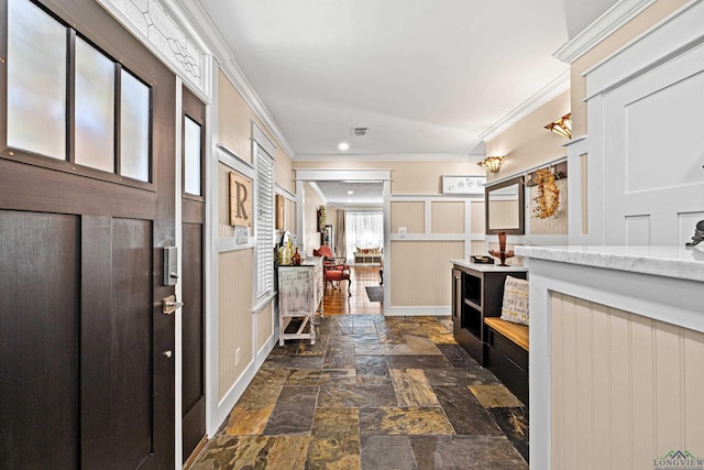 hallway with ornamental molding