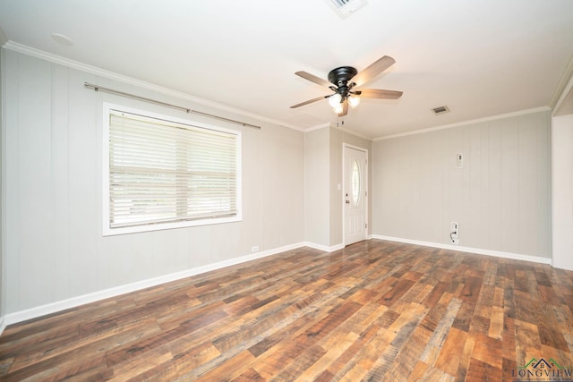169 Hidden Frst, Longview, TX 75605 - unfurnished room with hardwood / wood-style flooring, a ceiling fan, crown molding, and baseboards