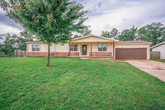 169 Hidden Frst, Longview, TX 75605 - ranch-style house with concrete driveway, an attached garage, covered porch, and brick siding