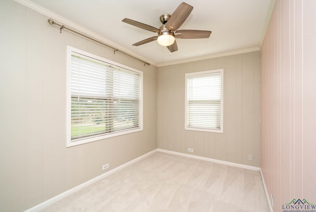 169 Hidden Frst, Longview, TX 75605 - unfurnished room featuring ornamental molding, baseboards, ceiling fan, and light colored carpet