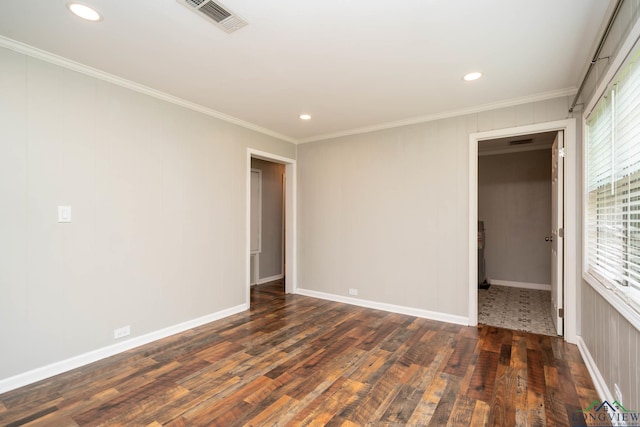 169 Hidden Frst, Longview, TX 75605 - unfurnished bedroom with dark wood-style floors, multiple windows, ornamental molding, recessed lighting, and baseboards