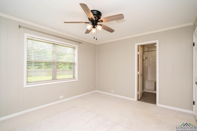 169 Hidden Frst, Longview, TX 75605 - unfurnished bedroom featuring crown molding, light carpet, baseboards, ensuite bathroom, and ceiling fan