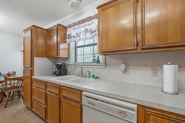 2574 County Road 3412, Chandler, TX 75758 - kitchen featuring dishwasher, a sink, crown molding, backsplash, and light countertops