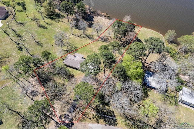 2574 County Road 3412, Chandler, TX 75758 - aerial overview of property's location with property parcel outlined and a nearby body of water