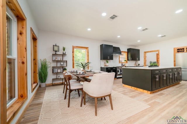 dining space featuring light hardwood / wood-style floors