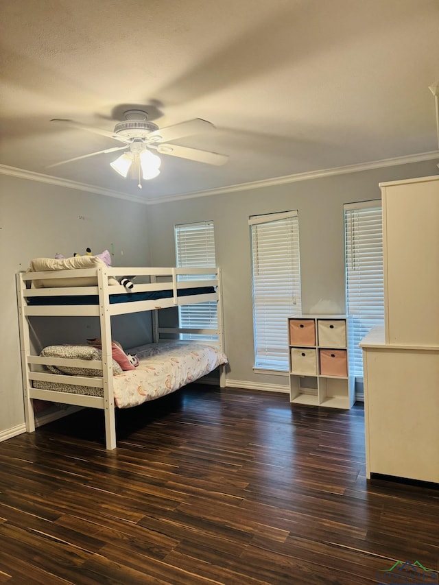 505 Timberdale, Kilgore, TX 75662 - bedroom featuring wood finished floors, crown molding, baseboards, and ceiling fan