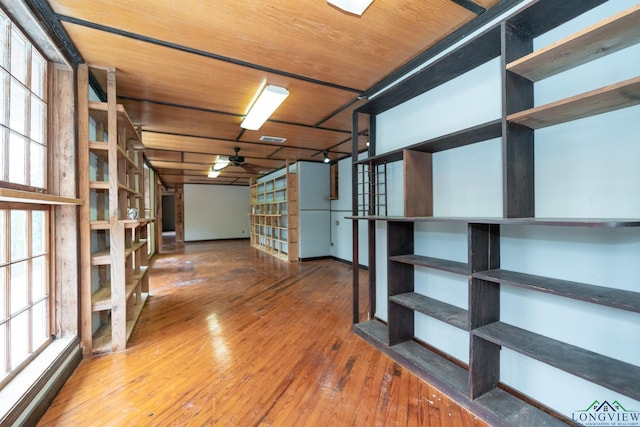 interior space with hardwood / wood-style floors and wooden ceiling