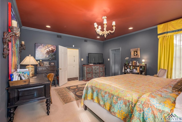 2003 Broadway Blvd, Kilgore, TX 75662 - bedroom featuring a chandelier, ornamental molding, and recessed lighting