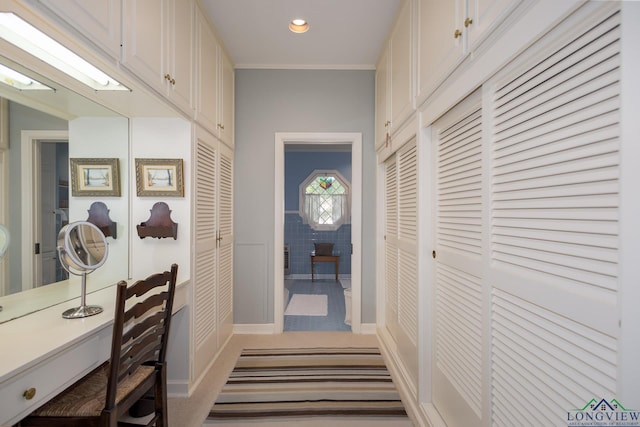 2003 Broadway Blvd, Kilgore, TX 75662 - hall featuring recessed lighting, light carpet, and ornamental molding