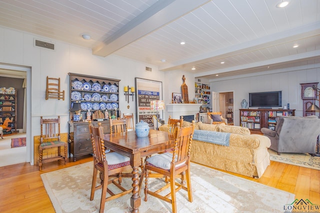 2003 Broadway Blvd, Kilgore, TX 75662 - dining room featuring hardwood / wood-style floors, a wooden ceiling with exposed beams, and recessed lighting
