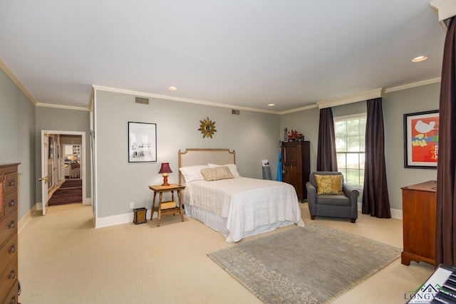 2003 Broadway Blvd, Kilgore, TX 75662 - bedroom with light carpet, ornamental molding, and recessed lighting