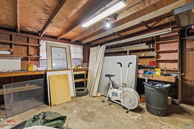 basement featuring a workshop area