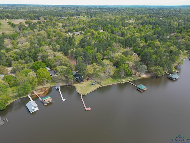 drone / aerial view featuring a water view