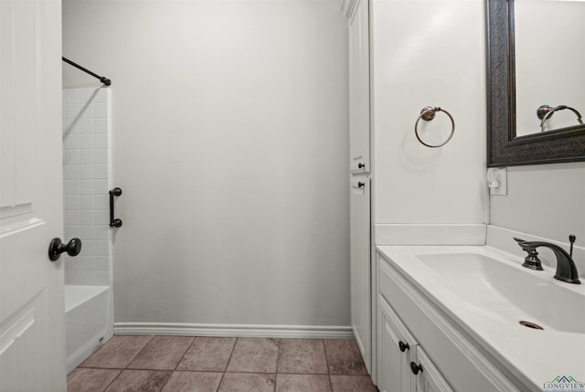 bathroom featuring tile patterned floors, vanity, and shower / bath combination