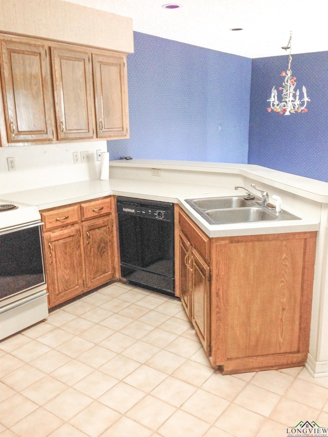 1204-1206 Brandywine, Longview, TX 75601 - kitchen featuring dishwasher, white range with electric cooktop, light countertops, and a peninsula