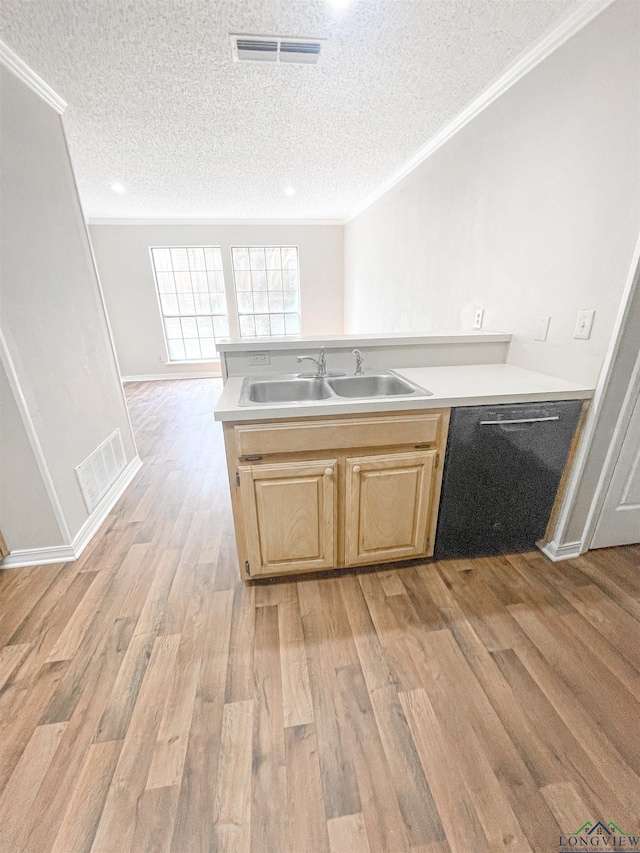 1204-1206 Brandywine, Longview, TX 75601 - kitchen featuring dishwasher, crown molding, a textured ceiling, light brown cabinets, and light countertops