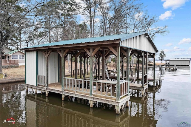 dock area with a water view