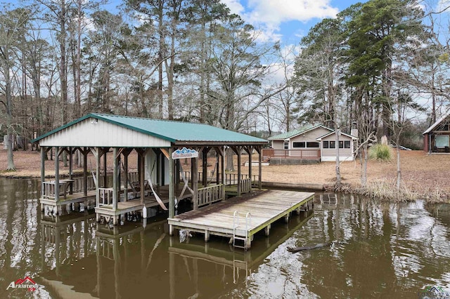 view of dock featuring a water view