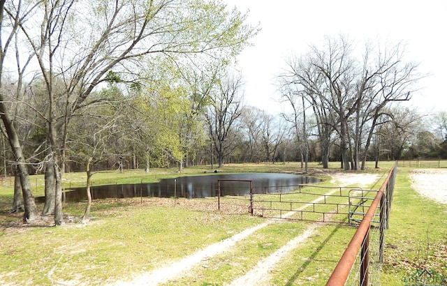 view of yard with a water view