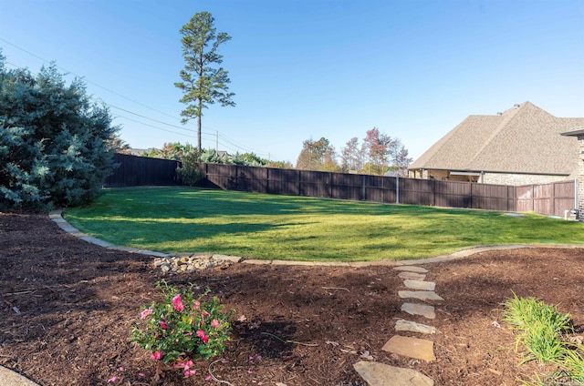 view of yard with a fenced backyard