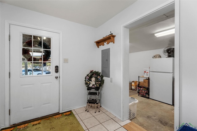 entrance foyer with electric panel and light tile patterned floors