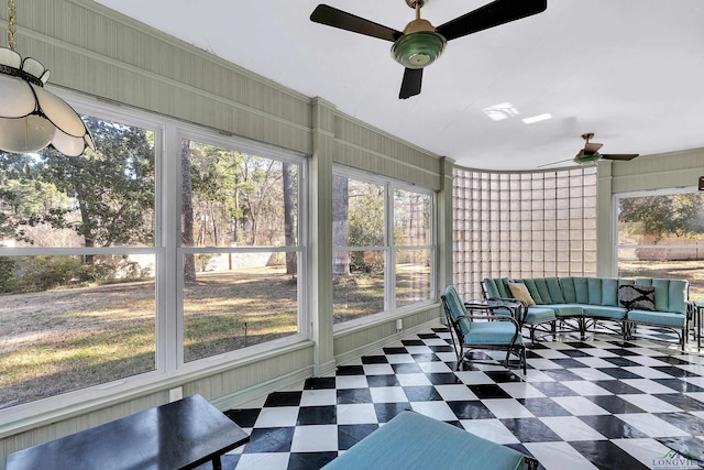 1228 Hillcrest Dr, Longview, TX 75601 - sunroom / solarium with ceiling fan and an outdoor living space